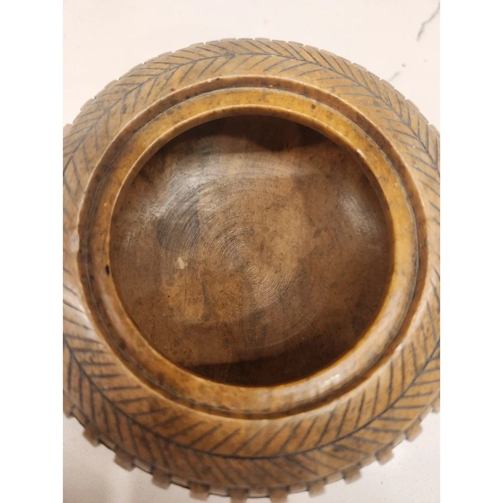 Vertical Wicker Weave Brown‎ Soapstone Jar Trinket Decor Box with Lid Heavy